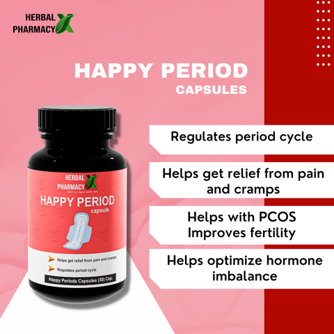 Herbal Pharmacy Happy Periods Good Period Capsule, Regulates menstrual cycle (Period Pain Relief) (30 Capsules)